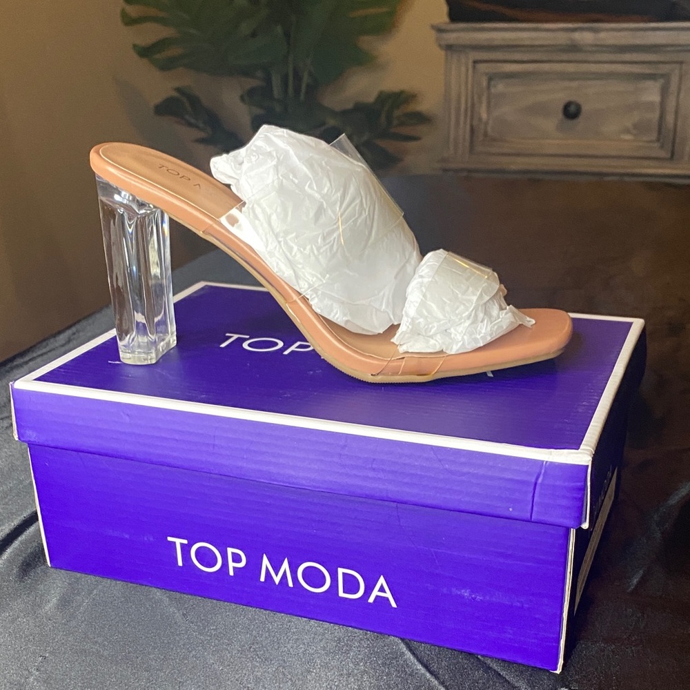 TOP Moda Clear and Tan Heeled Sandals